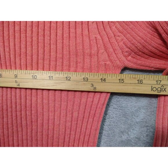 LL Bean Sweater Womens XS Salmon Merino Pure New Wool Ribbed Turtleneck Knit - Picture 4 of 7